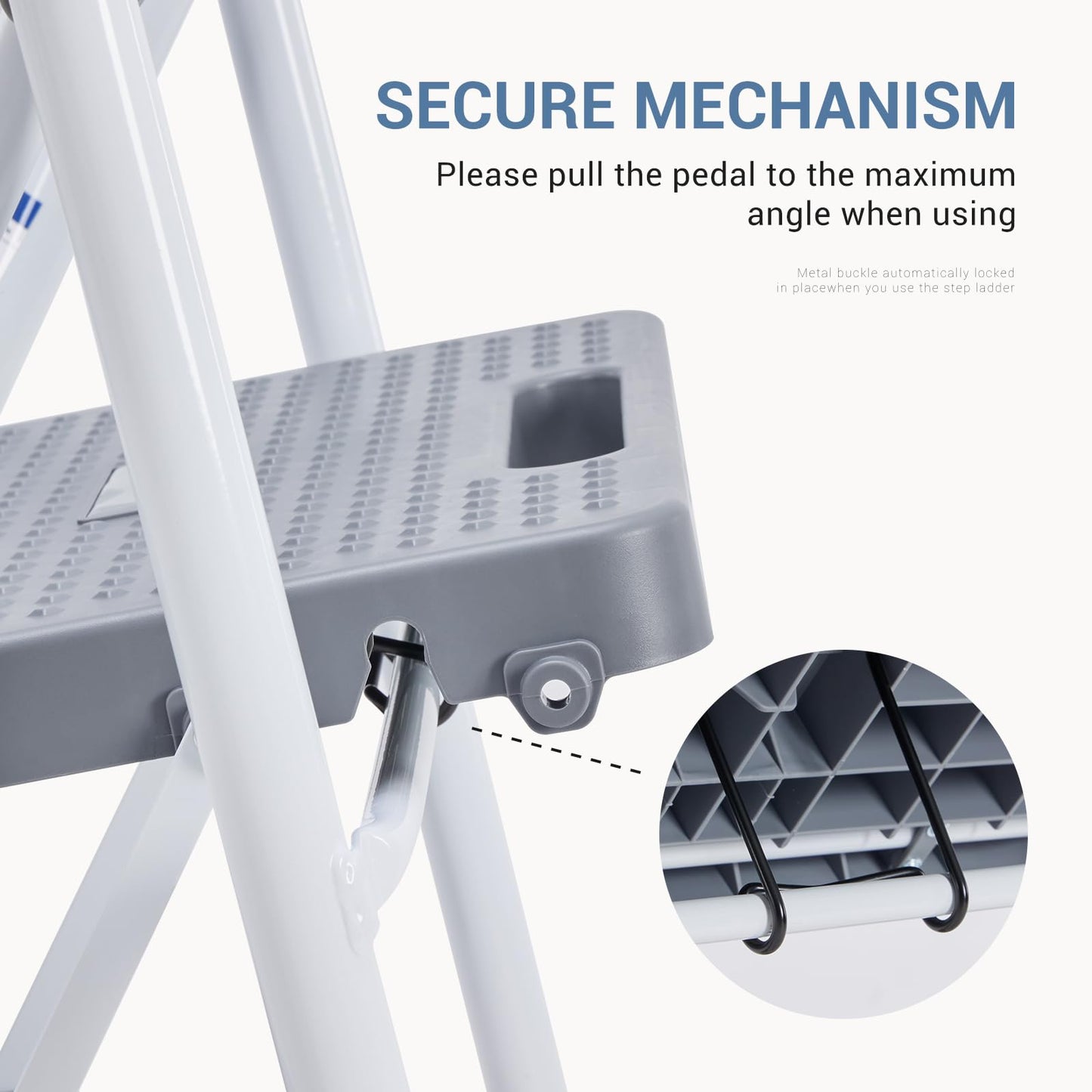 DUMOS Step Ladder, 3 Sturdy Step Stool with Anti-Slip Pedal & Comfortable Handrail, Portable Heavy Duty Stool for Kitchen, Garage & Outdoor Use, 800lbs, Pale Grey