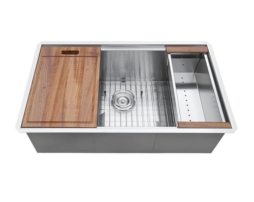 Ruvati 30-inch Undermount Rounded Corner Workstation Kitchen Sink Single Bowl – 16 Gauge Stainless Steel Kitchen Sinks with Brushed Finish hides scratches, Easy-to-Clean - RVH8320