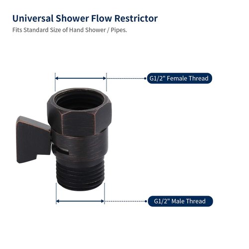 Tenfe Water Flow Control Shut Off Valve, Brass Adjustable Water Pressure Regulator for Hand Held Shower Head & Bidet Sprayer, Oil Rubbed Bronze Water Saver G1/2 Standard Connection