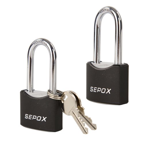 SEPOX® Twins 1-9/16" All-Weather Outdoor Padlocks Keyed Alike, Long Shackle, Solid Steel Lock, Heavy-Duty with Black Cover, Design for Gate Fence Cabinet Toolbox School Gym Locker with 2pcs Same Key