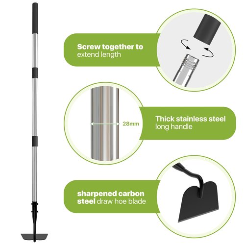 MANXRKUI Draw Hoe Garden Tool, Heavy Duty Garden Hoes for Weeding Long Handle, Easy Stand Up Scraping Weeder Tool for Garden, 5.5 FT Adjustable Weed Hoe with 6-inch Wide Welded Blade