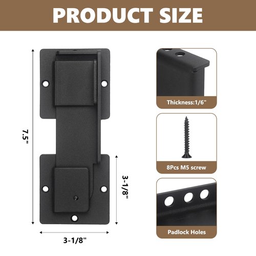 7.5" Gate Latch Lock with Padlock Hole for Outdoor Fence, Barn Door Lock, Gate Lock, Shed Door Latch, Heavy Duty Steel Adjustable Gate Latch for Wooden Fence Gate Hardware