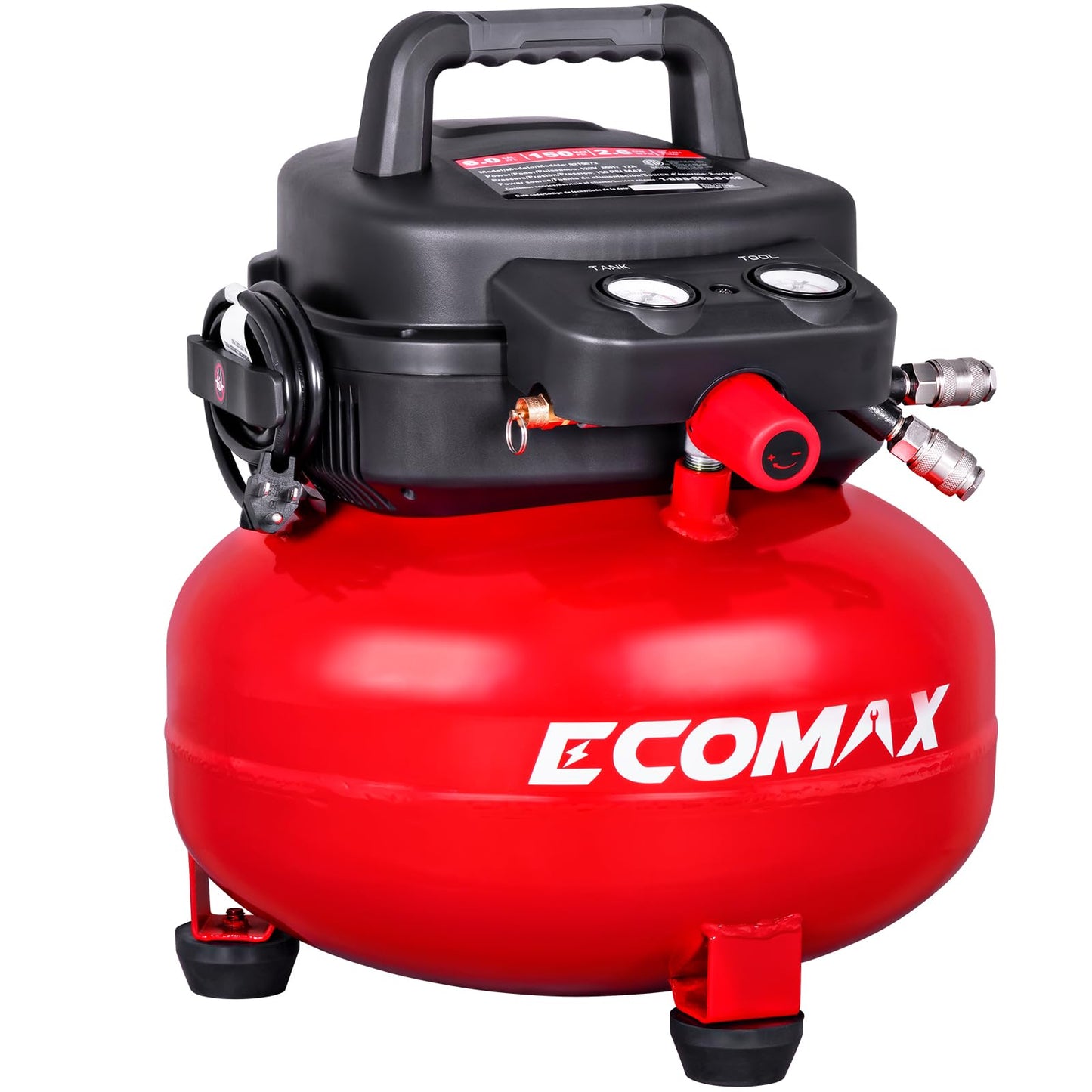 Air Compressor, 6 Gallon Pancake Air compressor, Max 150 PSI, 2.6 CFM @90 Psi, Oil Free Pancake Compressor for Home and Jobsite, Red Model: 0210673