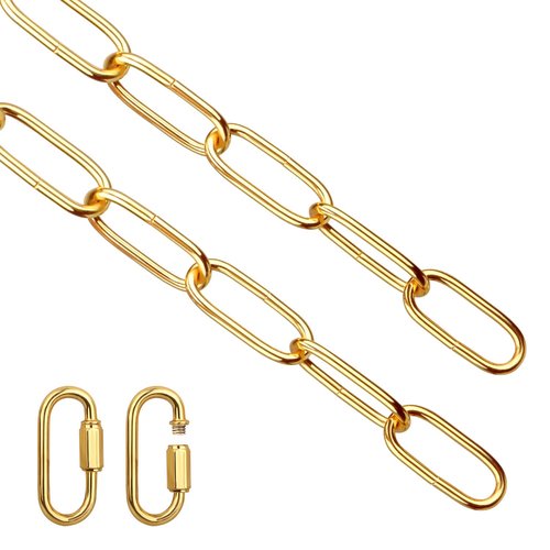 Helunsi Lighting Chain, 6 Feet Bright Gold Light Fixture Chain, Metal Chandelier Chain Extension with Connection Link Lock, Heavy Duty Hanging Lamp Fixture Pendant Ceiling Decorative Lights Kit - 6'