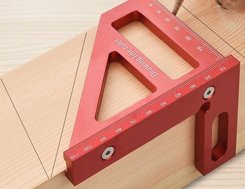 3D Multi-Angle Measuring Ruler, Aluminum Alloy 45°/90° Square Protractor Triangle Rulers, Woodworking Drawing Line Tool, Red(Imperial)