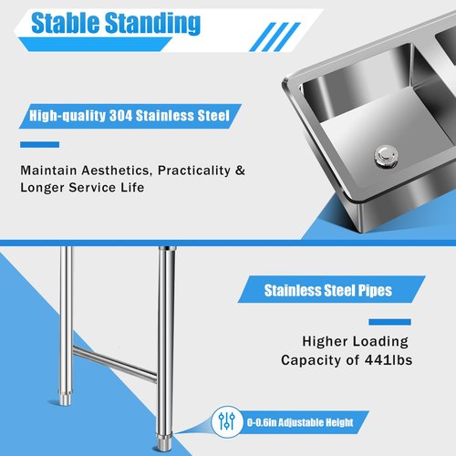 39x18x36" 3-Compartment Commercial Sink - 304 Stainless Steel Freestanding Triple Bowl w/Hot & Cold Faucets for Restaurant/Bar/Food Truck (Indoor/Outdoor, US Stock)