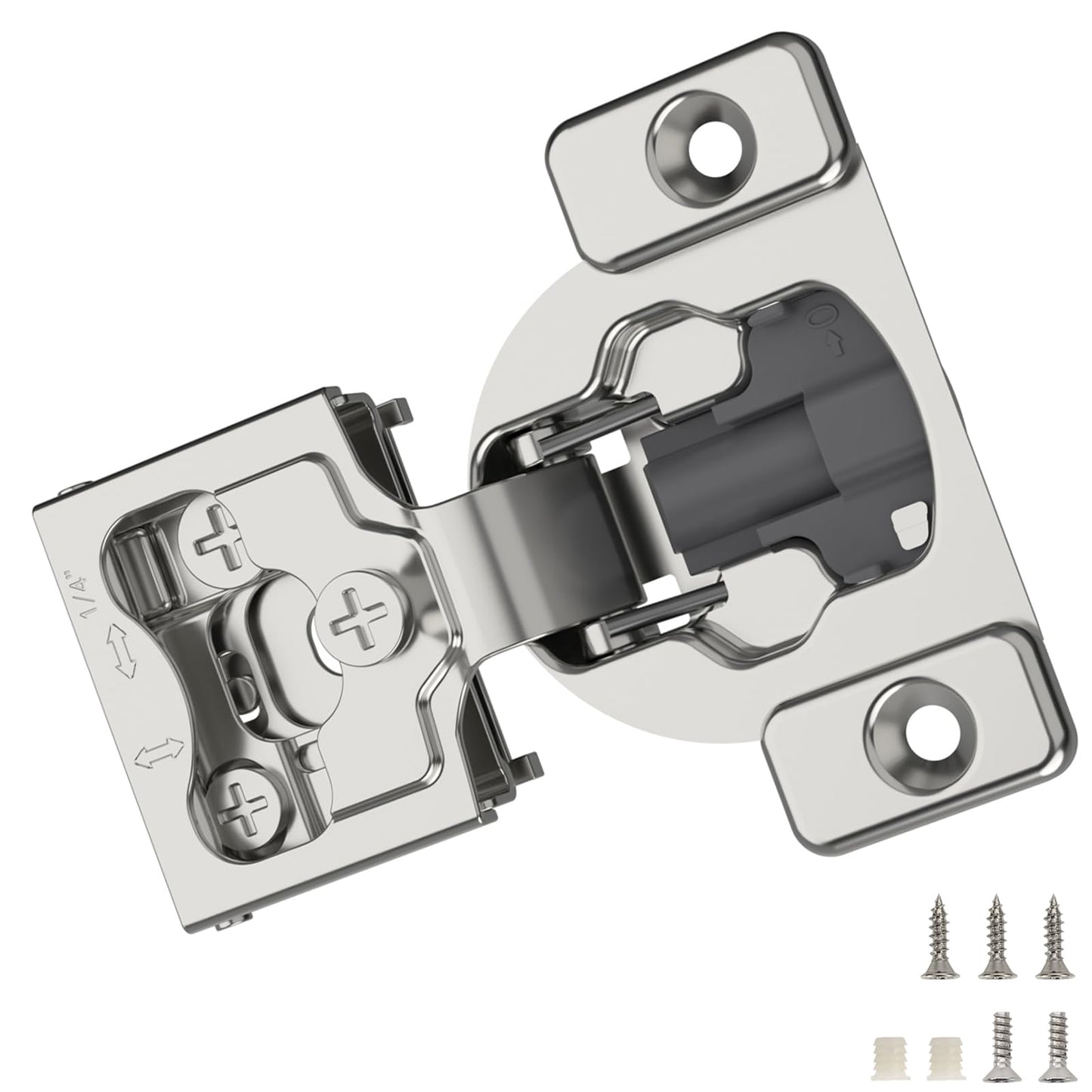Furniware 2 Pieces 1/4" Small Overlay Concealed Face Frame Hinges, 105° Open Angle 4 Level Soft Close Screw On Compact Cabinet Hinge,for Face Frame Door, Soft Close On/Off Switch, Self Closing