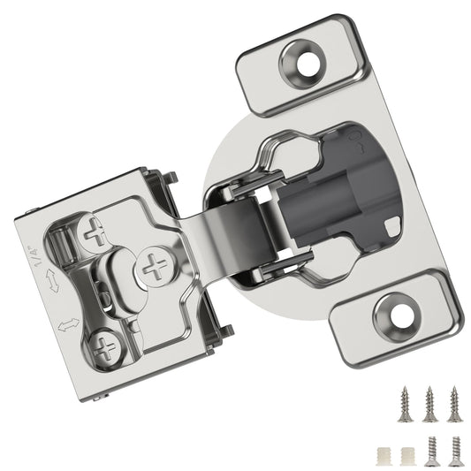 Furniware 2 Pieces 1/4" Small Overlay Concealed Face Frame Hinges, 105° Open Angle 4 Level Soft Close Screw On Compact Cabinet Hinge,for Face Frame Door, Soft Close On/Off Switch, Self Closing