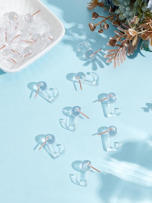 25Pcs Clear Push Pin Hooks, Decorative Thumb Tacks Hook PVC Heads Pin Tacks for Photo Wall Bulletin Board Map Calendar Home Wall Home Office School Pinning and Hanging, 24x11x13mm