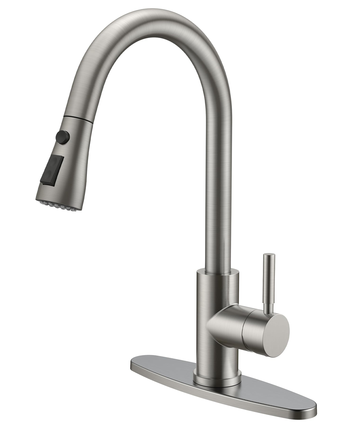 QFN Kitchen Faucet with Pull Down Sprayer Brushed Nickel, High Arc Single Handle Single Level Stainless Steel Pull Out Sink Faucet for Farmouse Camper RV Bar, Fit for 1 or 3 Hole