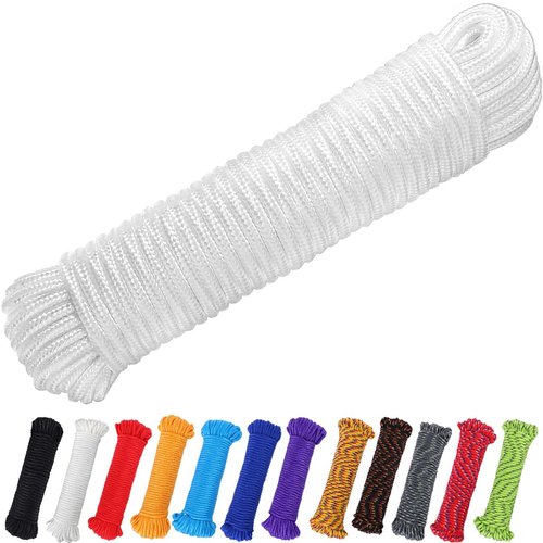 PerkHomy 90 ft 1/4 inch (7mm) Nylon Poly Rope Flag Pole Polypropylene Clothes Line Camping Utility Good for Tie Pull Swing Climb Knot (White)