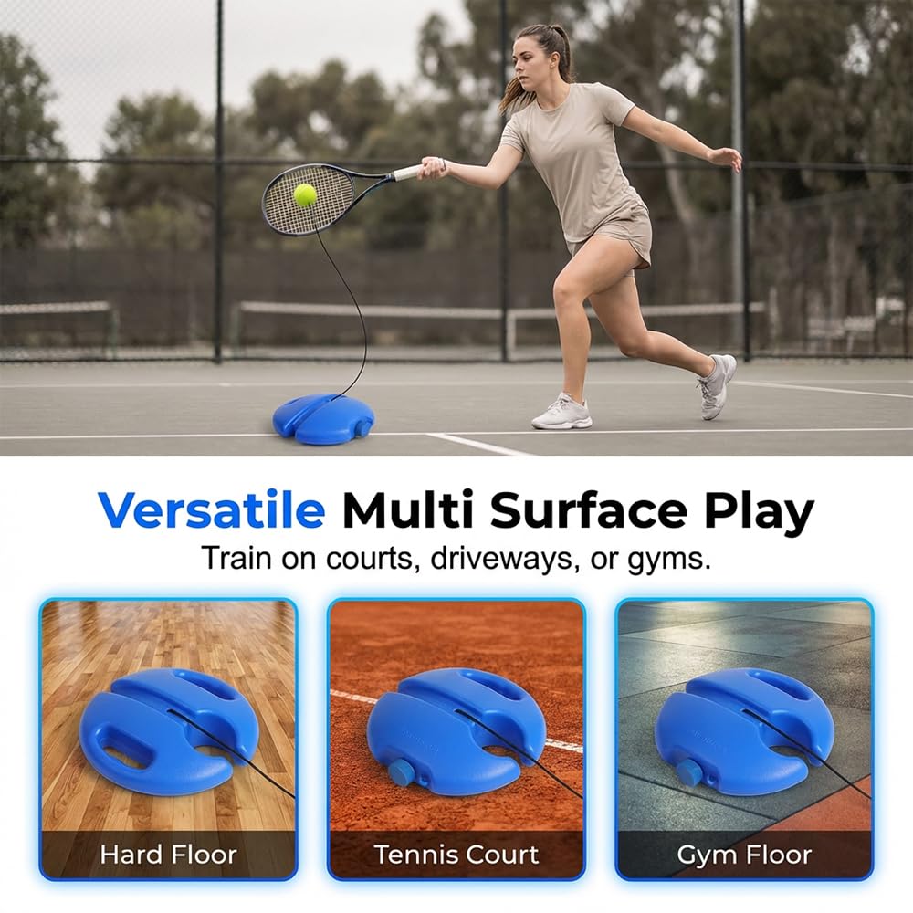 HISKI Tennis Ball Training Baseboard, Tennis Trainer Equipment Set, Tennis Trainer Ball with String, Tennis Trainer Rebound Ball, Multifunction Tennis Practice Rebounder for Backyard (Blue-1PC)