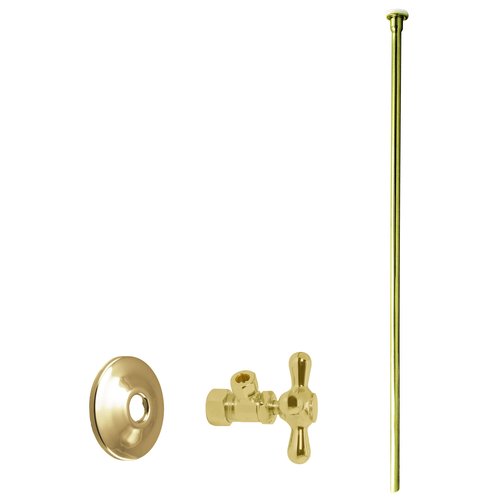 Westbrass D105KFHX-01 5/8" x 3/8" OD x 20" Flat Head Riser Supply Line Kit with Cross Handle Angle Supply Shut Off Valve for Toilet, Polished Brass