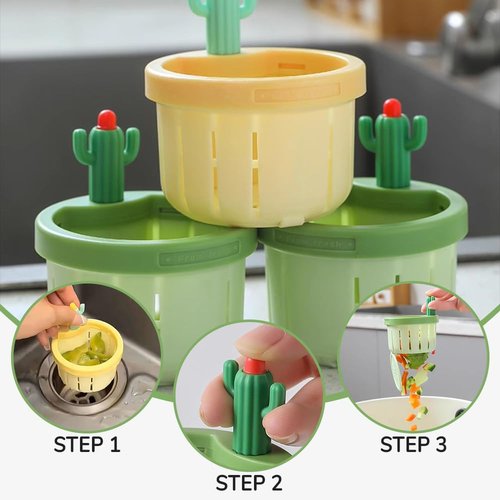 Cactus Kitchen Sink Drain Strainer, 2025 New Multifunctional Kitchen Sink Drain Strainer Press Automatic Dumping Basket, Upgrade Self-Cleaning Faucet Hanging Filter Basket (Green+Yellow)