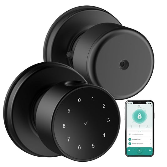 ADWUMAONG 5-in-1 Smart Fingerprint Door Knob with Keypad, Bluetooth/APP Control, Keyless Entry Door Lock, Easy No-Drill Installation for Front Door, Bedroom, Office
