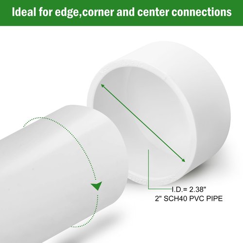 SCH40 PVC Cap 2 Inch - Fit Standard 2" SCH40 PVC Pipes (OD Approx. 2.375"), Zernmiarder Furniture Grade Pipe Caps, White Pipe Cover Fittings for Plumbing, DIY, Garden & Furniture - 2 Pcs