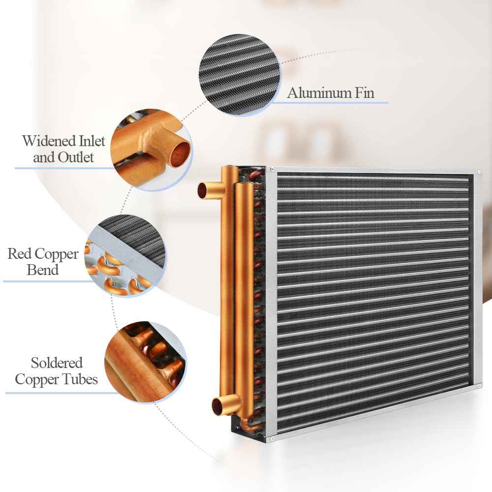 Water to Air Heat Exchanger 12x12 with 1" Copper Ports for Outdoor Wood Furnaces, Residential Heating and Cooling, and Forced Air Heating