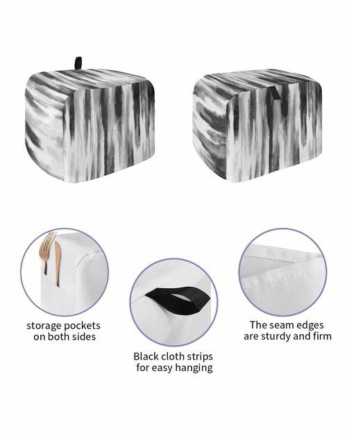 Abstract Toaster Cover 4 Slice, Retro Black Gray Bread Maker Dust Cover with Pockets for Kitchen Small Appliance 12x11x8in