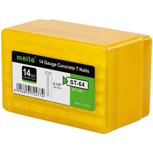 meite 14 Gauge Concrete T Nails for Pneumatic Concrete Nailer Gun - 2-1/2" Length Galvanized Finish Nails (400 PCS/Box)