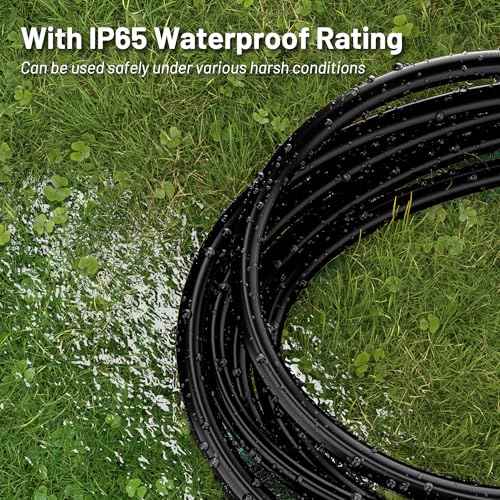 16/3 Black Indoor Outdoor Extension Cord 10 Ft Waterproof, Heavy Duty Extension Cord with 3 Prong Grounded Plug,13A 1625W 16AWG SJTW, Flexible Weatherproof Power Cable for Offices, Gardens and Lawns