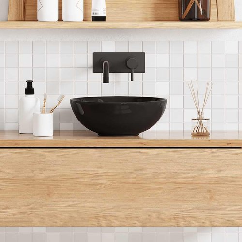 vidaXL Wash Basin Gloss Black Ø11.0x3.9 Ceramic