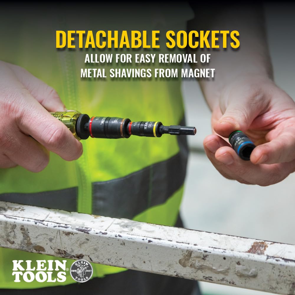 Klein Tools 32768 Impact Driver Set, 3-in-1 SAE Impact Socket and Bit Holder, Flip Socket with Nut Drivers in 1/4 and 5/16 Hex Sizes, 3 and 5-Inch Lengths, 2-Piece