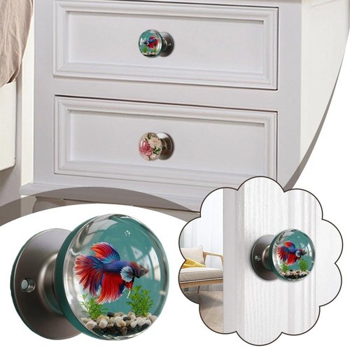 Unique Decorative Door Handle, Round Glass Bead Door Handle, Retro Round Resin Epoxy Flower Door Knob Retro, Nature Style Transparent Animal Crystal Door Knobs Pull Handles, Artistic Unique Knobs (L)
