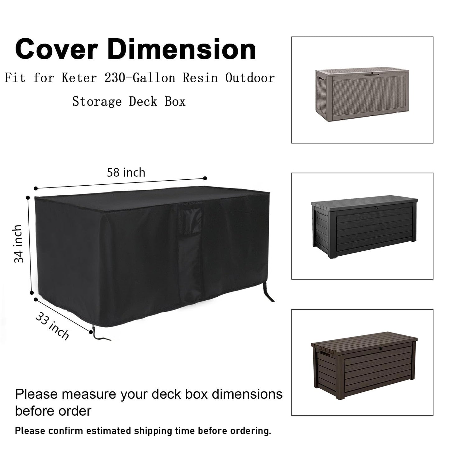 Jungda Outdoor Storage Box Cover for Keter XXL 230 Gallon Plastic Deck Storage Container Box,Waterproof Patio Storage Box Covers - 58 x 33 x 34 Inch