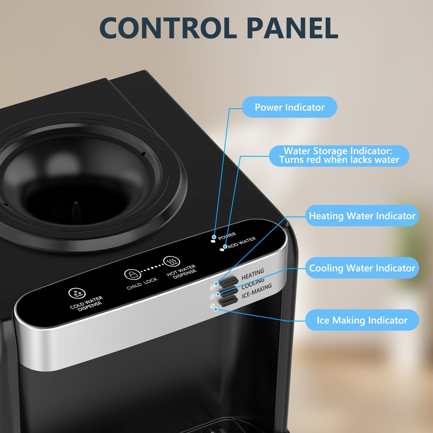 Antarctic Star 3-in-1 Water Cooler Dispenser with Built-in Ice Maker, Hot & Cold Top Loading, Water Dispenser for 5 Gallon Bottle, 33LBS/24H Ice Maker with Child Safety Lock, Black