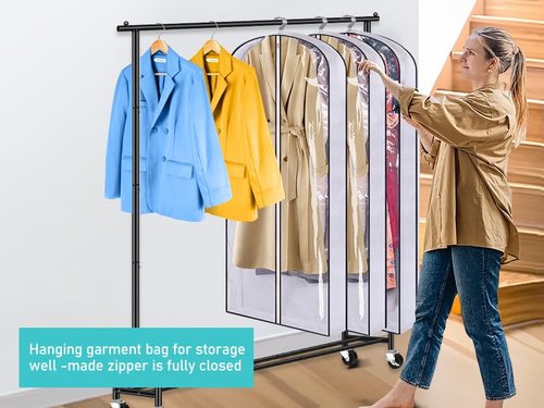 SLEEPING LAMB 60" Long Hanging Garment Bags for Closet Storage Gusseted Clear Dress Bag for Clothes, Gowns, Coats, Suits, 5 Packs