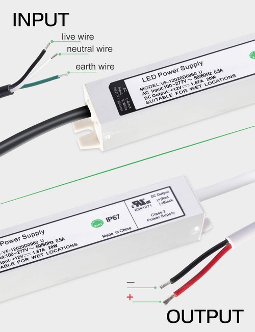 LUXYARD UL Certified LED Driver 12v 20W Waterproof IP67 Small Class 2 LED Power Supply Transformer 100V-277V AC to 12V DC Low Voltage Output for LED Light Outside (20W-12V)