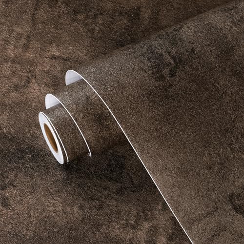 Wallercity Faux Brown Wood Grain Contact Paper Thickened Concrete Wallpaper Peel and Stick Removable Dark Wood Contact Paper Industrial Brown Wallpaper for Countertops Bathroom Kitchen 15.8''x78.7''