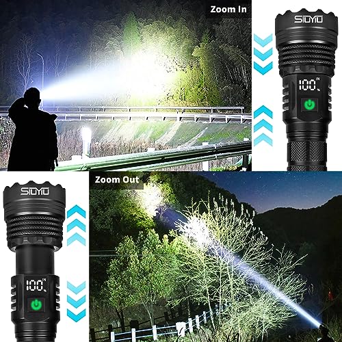 Flashlights High Lumens, Tactical Flashlight Super Bright, USB-C Rechargeable with Battery Display, 5 Modes & Adjustable Focus, Camping Emergency Light for Outdoor Home Security