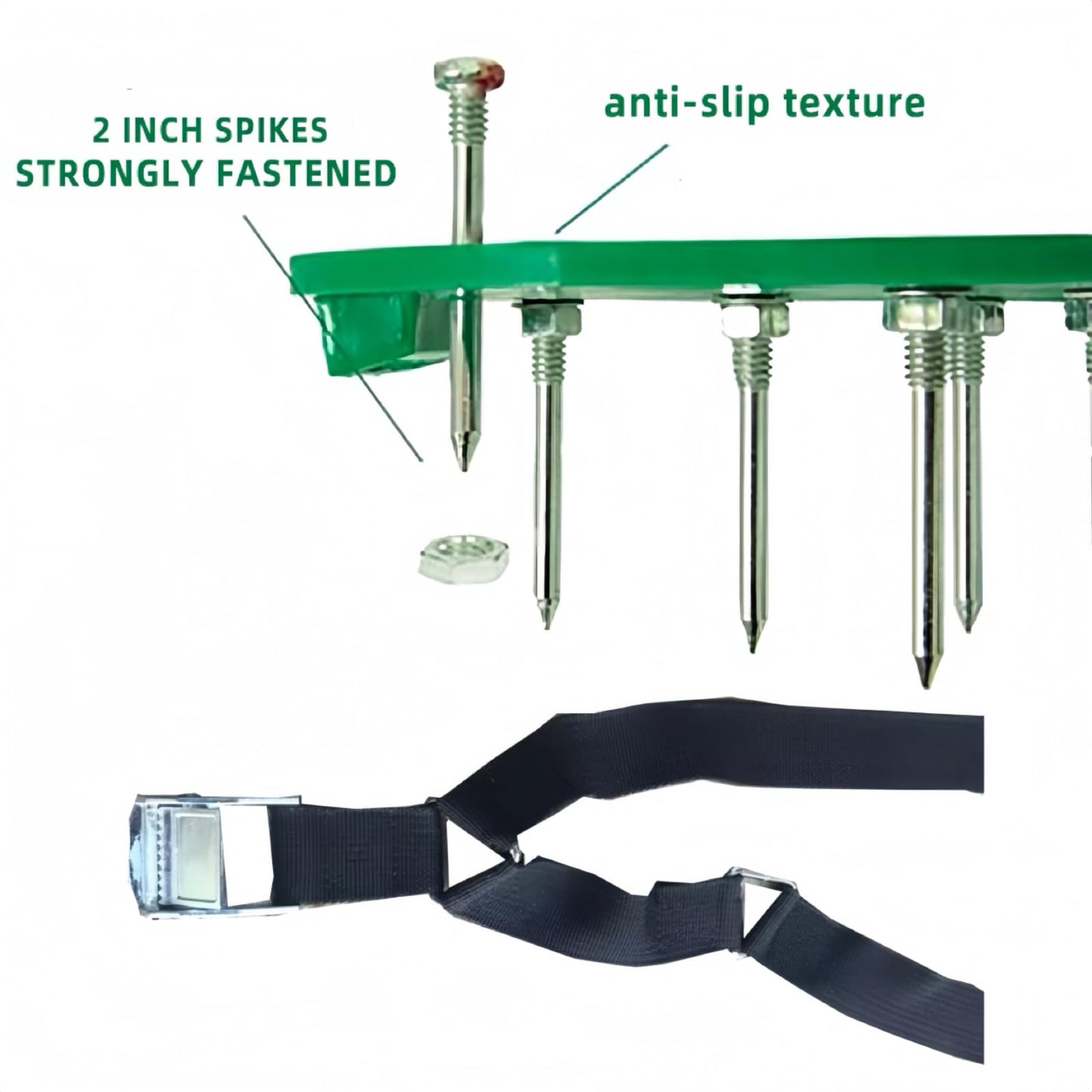 Twomissone Lawn Aerator Shoes with Hook & Loop Straps Heavy Duty Spiked Aerating Sandals One-Size-Fits-All & Easy to Use for Yard Patio Lawn Garden (DarkGreen)