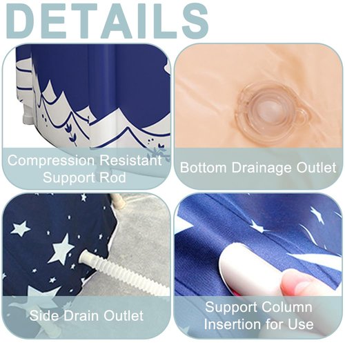STARBRILLIANT Portable Foldable Bathtub, Collapsible Adult Travel Bath Tub for Camping, Home & Spa, Space-Saving Storage, Durable PVC Material (Starry Sky B, 27inch)