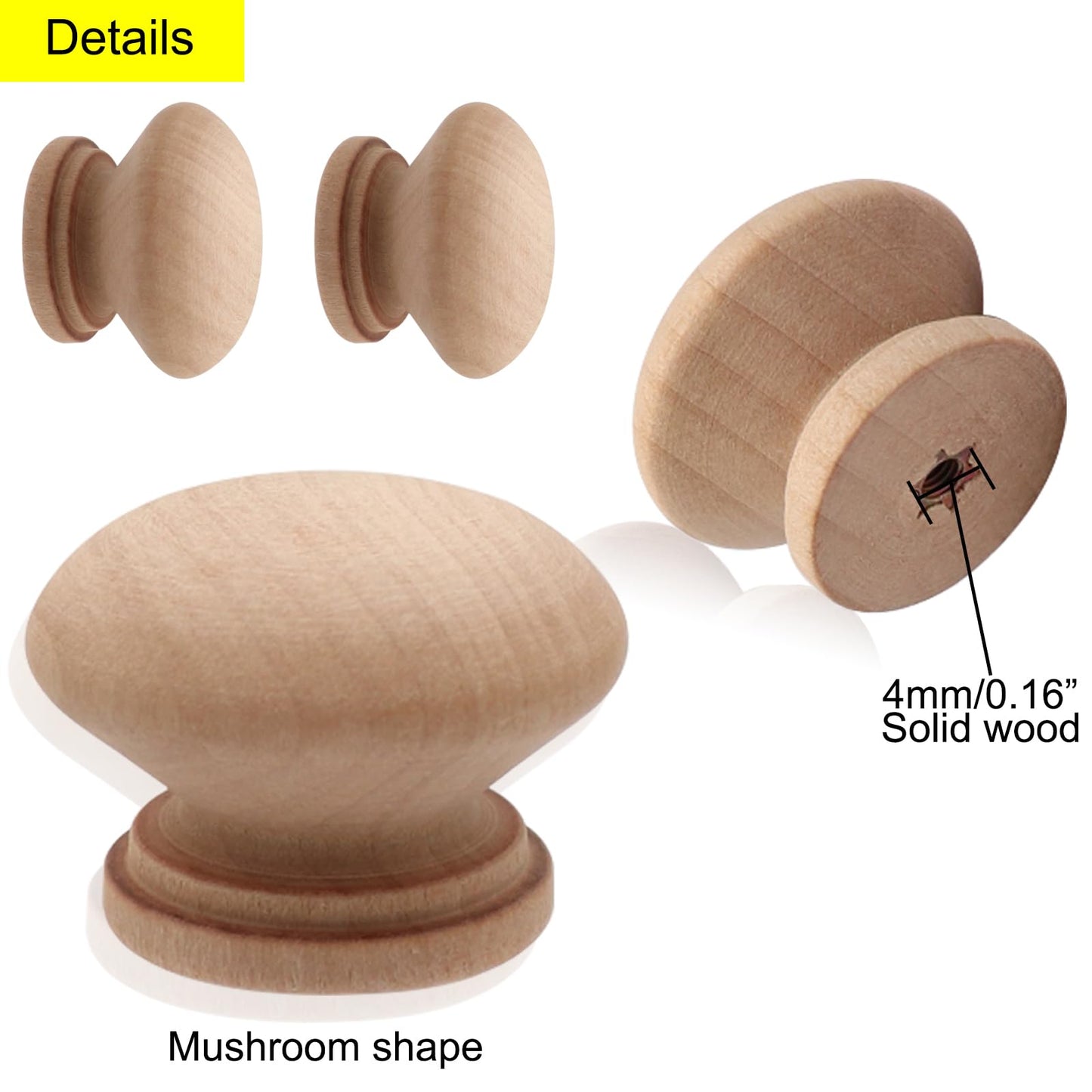 Cangder 20Pcs Wooden Cabinet Knobs Unfinished Wood Knobs for Dresser Mushroom Drawer Knobs Pulls Handles (1.3" Dia., 1" Height, with Screws)