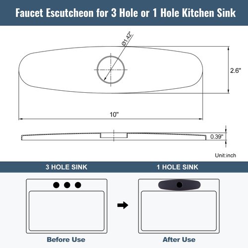 Faucet Plate, ALEASHA Kitchen Sink Cover Stainless Steel Plate for 1 or 3 Hole Bathroom or Kitchen Sink Faucet 10 Inch Escutcheon Hole Covers, Oil Rubbed Bronze