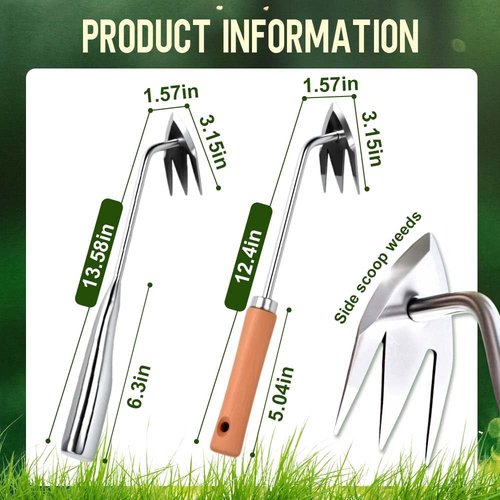 KEAOZA Manual Weed Remover Tool for Lawn and Garden, 3 Tooth Weeding Artifact Uprooting Weeding Tool with Handle, Artifact Steel Weed Pulling Tool for Gardening Backyard Farm (1pc b)
