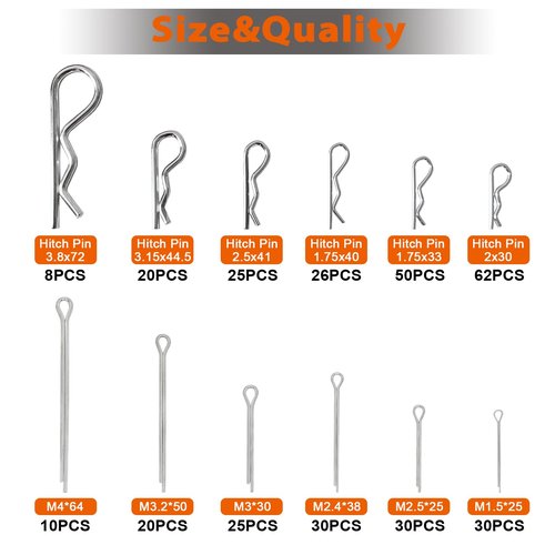 380 Pcs Heavy Duty Pin Kit, Hitch, R, Hair, Lynch, PTO Pins for Trucks, Trailers, Tractors, Mowers, Accessories, Farm, Lawn, Hitches, Garden
