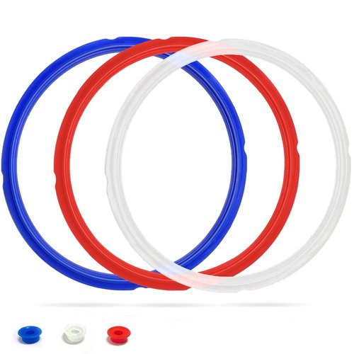 Silicone Sealing Ring for InstaPot - 3 Pcs Replacement Silicone Gasket Seal Rings with 3 Colors(Red, Clear and Blue) - Gasket Accessories for 5/6 Qt InstaPot