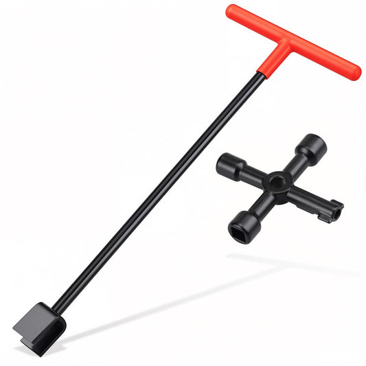 Manalete 17 Inch Water Meter Key with 4-Way Utility Key - Heavy-Duty Water Shut Off Tool for Curb Main, Underground Stop/Waste, Enforced Rebar Steel, T-Handle & U-Head