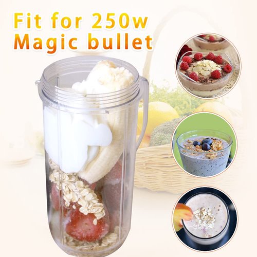 QueenTrade QT Tall 22oz Replacement Part Cup Mug with handle compatible with 250w Magic Bullet On-The-Go Mug
