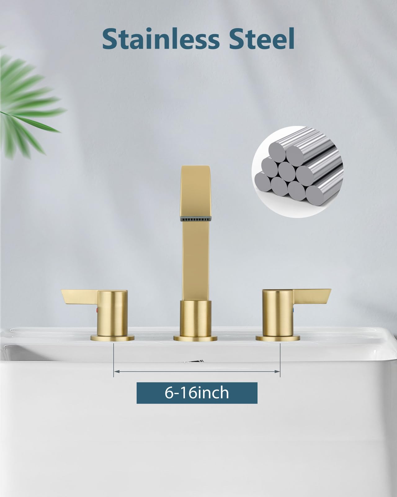 Aolemi 3 Hole Bathroom Faucet, 8 Inch Widespread Waterfall Sink Faucet, 2 Handle Vanity Faucet with Pop Up Drain and Supply Lines, Brushed Gold