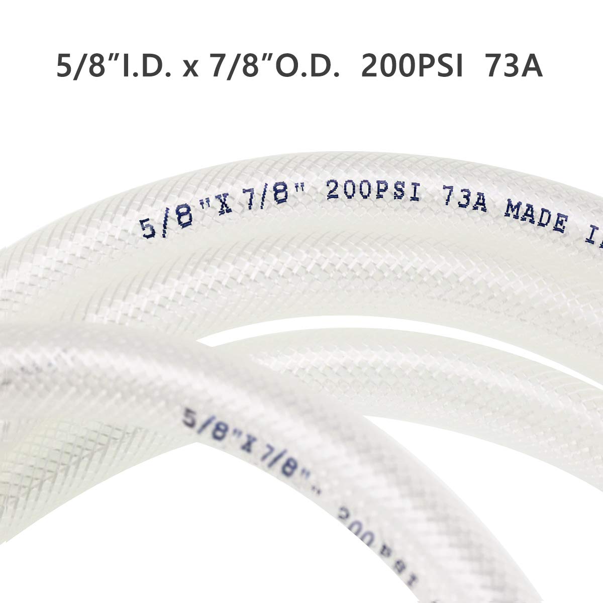 5/8" ID x 25 Ft High Pressure Braided Clear PVC Vinyl Tubing Flexible Vinyl Tube, Heavy Duty Reinforced Hose Tubing, BPA Free and Non Toxic
