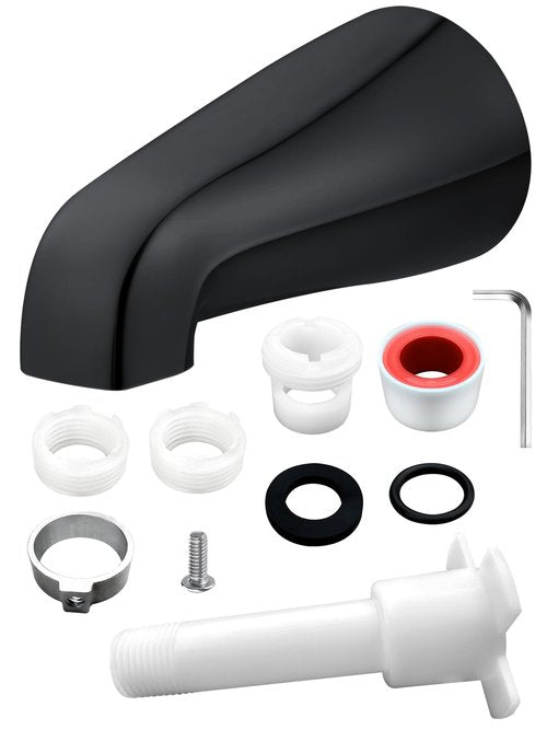 Universal Tub Spout with 5 in 1 Adapter, Bathtub Faucet Replacement Without Diverter, 5" Length, Fits 1/2", 3/4" IPS Thread for All Shower and Tub Faucet Brands (Black)
