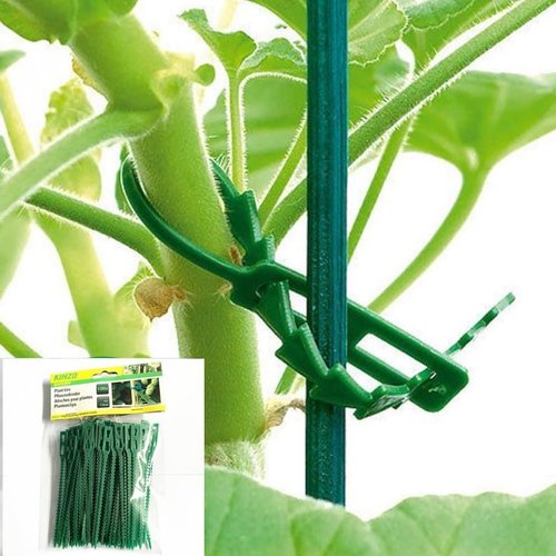 50pcs 13CM Green Gardening Ties, Plastic Carabiner Fixing Ties