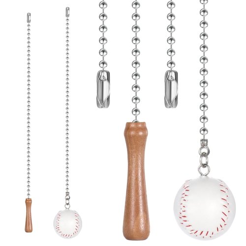 Baseball and Baseball Bats Ceiling Fan Pull Chain Ornaments Extender, Fan Pull Chain Extension with 12" Silver Bead Chain Fans Pulls for Ceiling Light Lamp Fans Chain Ornaments