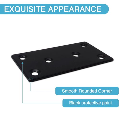 HOUYITOU 6PCS 3.11 x 1.57 inch Black Flat Mending Plate, Metal Bracket with Holes, Straight Steel Brace Fixing Joining Plate for Wood with 36PCS Screws