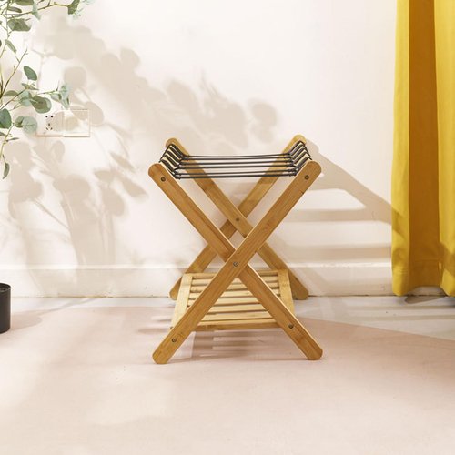 Gryphvex Luggage Rack,Bamboo Luggage Stand,Heavy-Duty Suitcase Holder,Foldable Travel Shelf for Guest Room Bedroom Hotel, Double Layer Structure, Holds up to 150lbs, No Assembly Needed