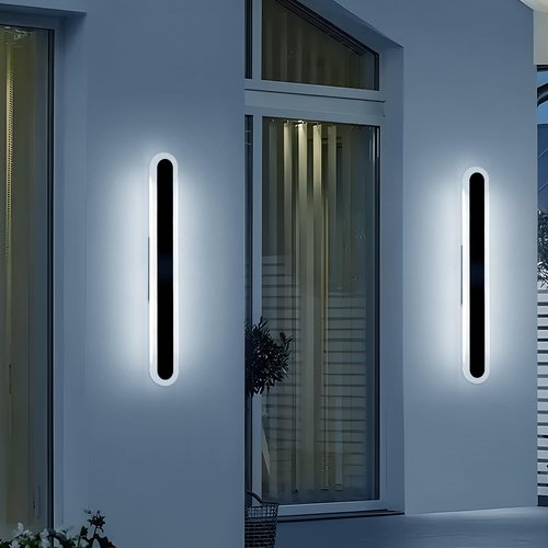 2 Pack Outdoor Wall Mounted Light, 23.6inch Modern Long Oval Exterior Sconce, 3000K-6000K Dimmable, IP65 Waterproof Strip Porch Lighting for Patio, Yard, Garage, House with Remote Control